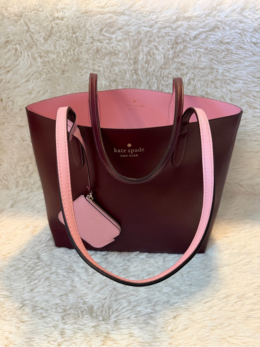Kate Spade Ava Reversible Burgundy Pink Tote L